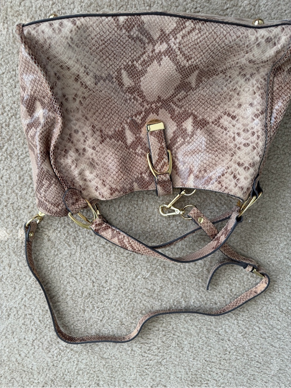 Gilli Snake-Print Shoulder Bag in Taupe and Cream